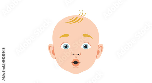 Cute baby face with wide eyes showing a surprised expression