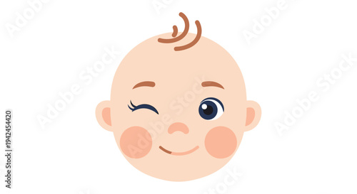 Cute baby head winking illustration on white background