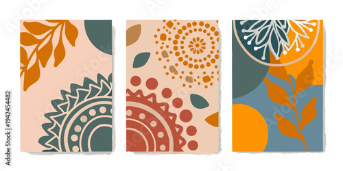 Abstract botanical wall art a triptych of muted organic shapes