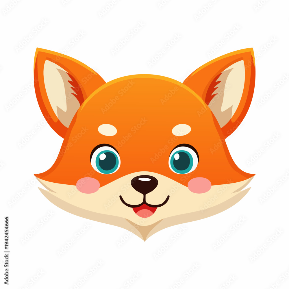 Fototapeta premium Cute cartoon fox head illustration on white background