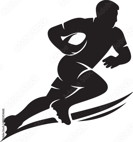 rugby union logo silhouette vector, rugby player silhouette vector illustration, player running with rugby ball logo silhouette vector
