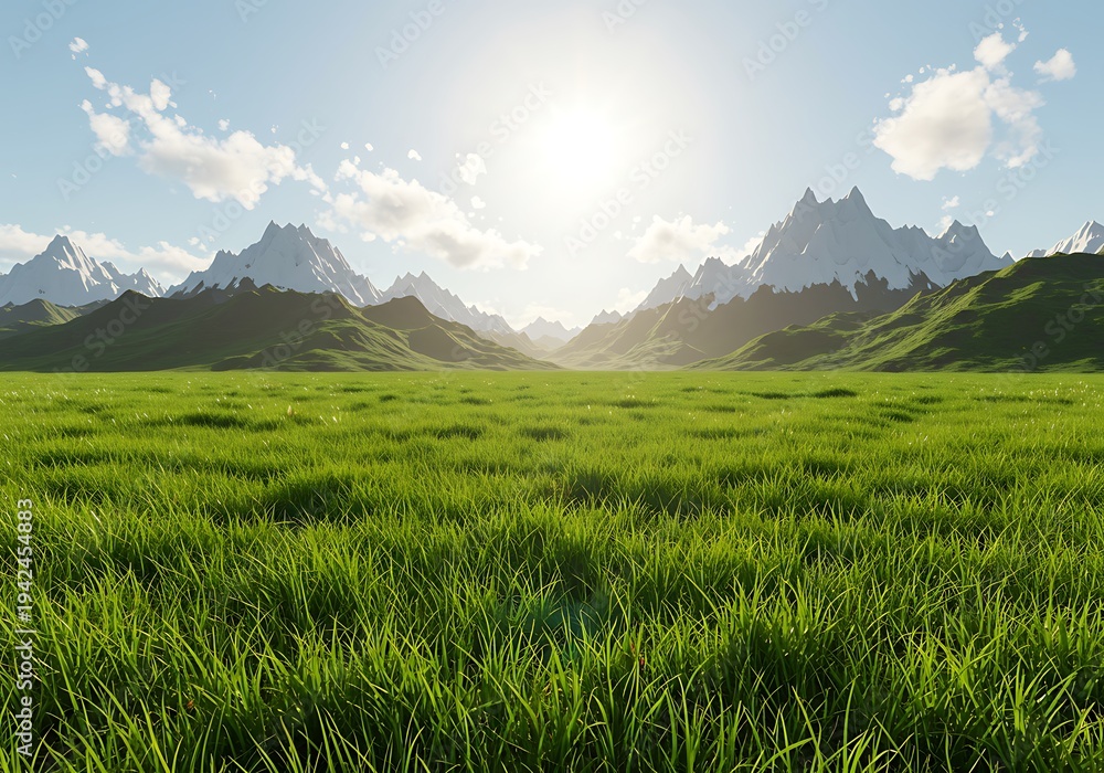 Fototapeta premium Sunny Meadow, Mountain Range Background