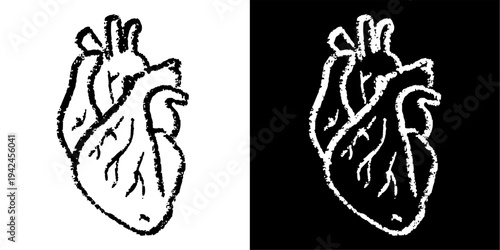 Set editable chalk drawing human heart vector for biology classes. Ideal for symbolizing school anatomy, vintage medical studies, and chalkboard life.