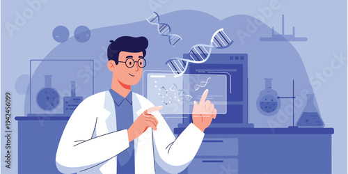 Scientist Examining DNA Structure in Laboratory.