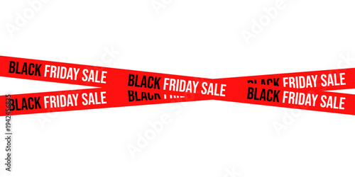 Black Friday sale banner with red tape  for shopping promotions and discounts. Vector illustration