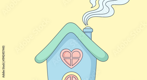Bilde på lerret Cute cartoon house with heart window and smoking chimney