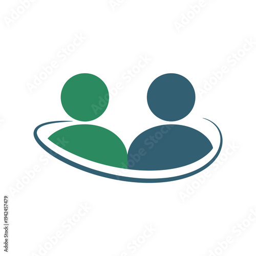 Abstract representation of two people connected within a circular collaborative design