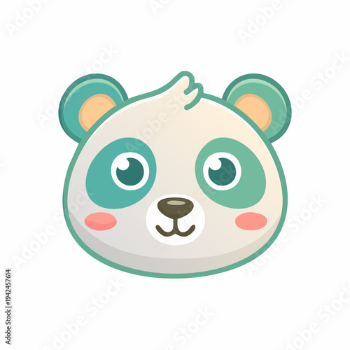 Cute cartoon panda head with teal ears and rosy cheeks