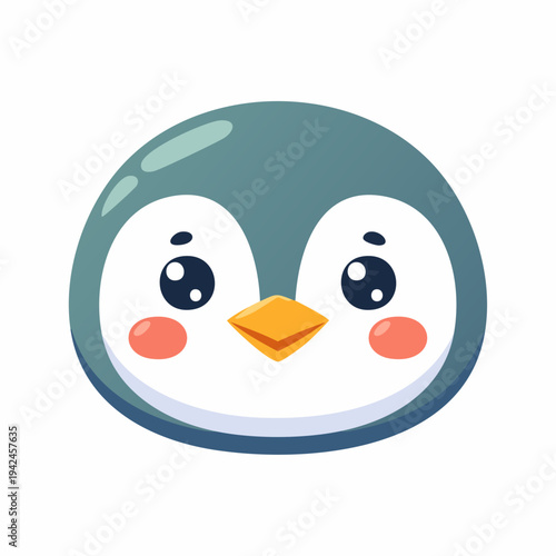Cute cartoon penguin face with big eyes and rosy cheeks
