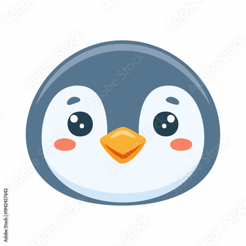 Cute cartoon penguin head with big eyes and rosy cheeks