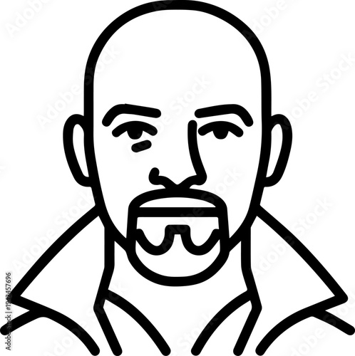 Hand Drawn Male Pirate Black and White Avatar Illustration in Minimal Line Art Style Design