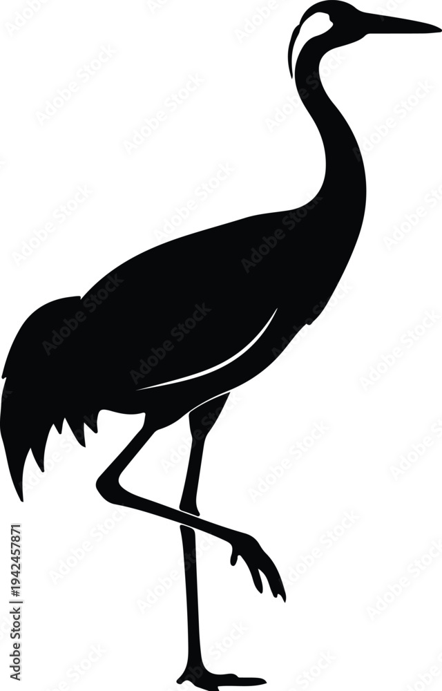Fototapeta premium Silhouette common crane standing on one leg isolated vector design