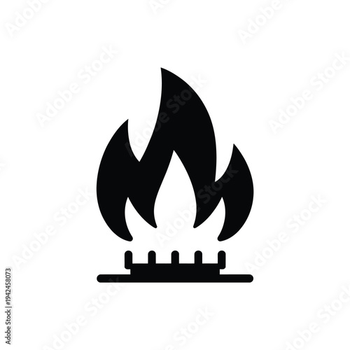 A stylized black icon depicting a gas burner with a visible flame