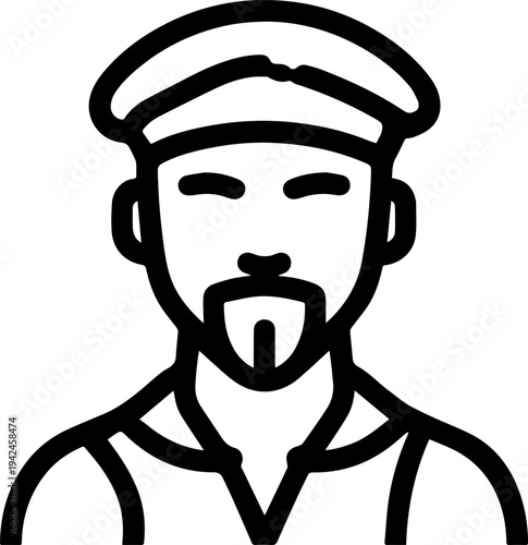 Hand Drawn Male Pirate Black and White Avatar Illustration in Minimal Line Art Style Design