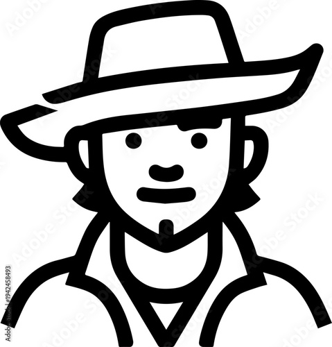 Hand Drawn Male Pirate Black and White Avatar Illustration in Minimal Line Art Style Design