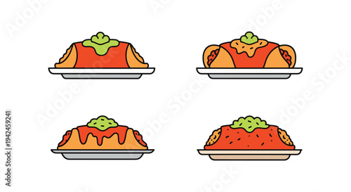 Enchilada Line art vector set modern dynamic abstract color