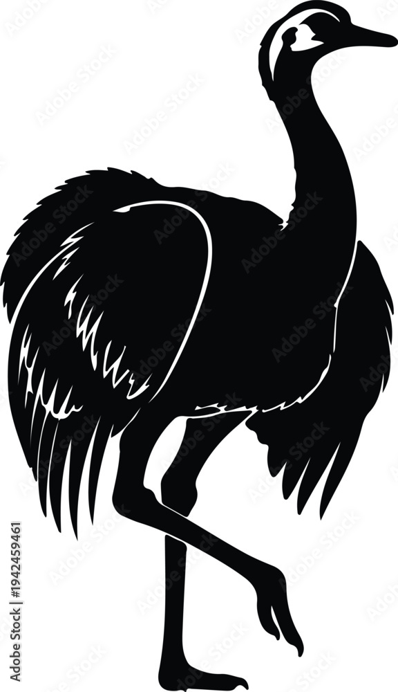 Fototapeta premium Silhouette large crane bird standing one leg vector illustration design