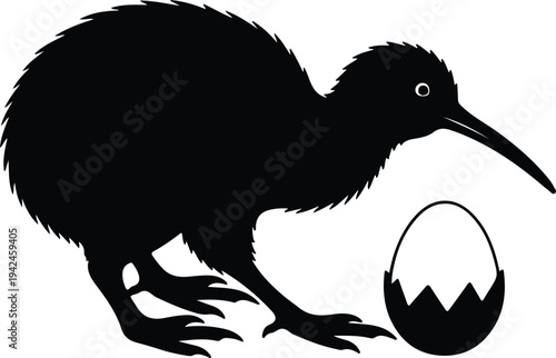 Silhouette Kiwi Bird with Egg Hatching Scene vector design