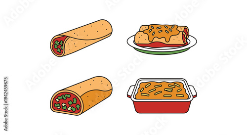 Enchilada Plate Line art simple artistic abstract color illustration