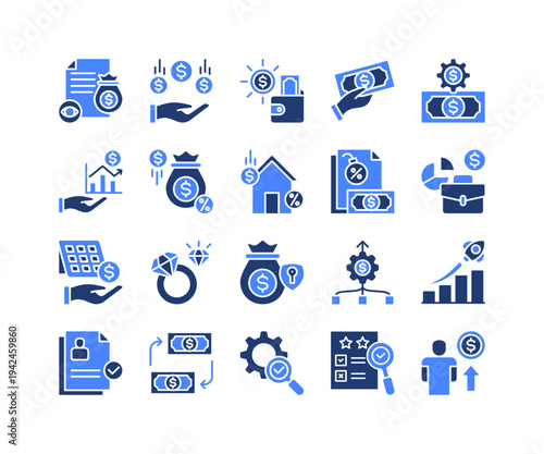 Financial Planning Icon Collection,  featuring Financial, Income, Expense, Cash, Investment, Dividend, Money Management.