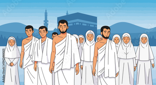 Group of People Wearing White Ihram.