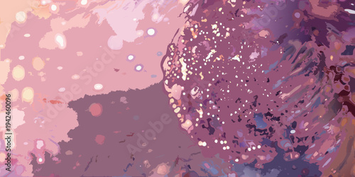 Abstract digital painting with swirling pink and purple hues and bokeh