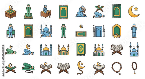 Islamic Symbols and Icons Set.