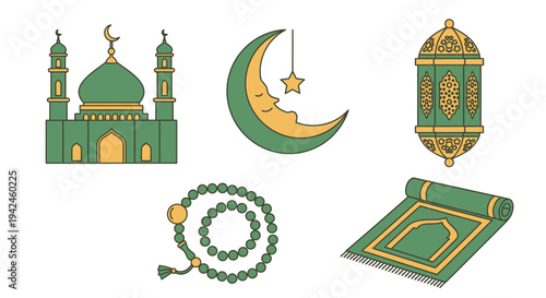Islamic Symbols Mosque Crescent Quran Tasbih.