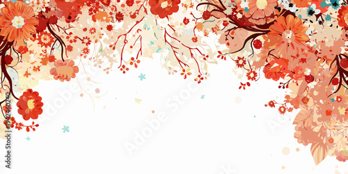 A vibrant floral arrangement with blossoming branches and a soft background