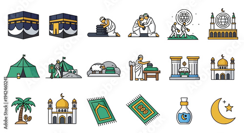 Islamic Symbols and Icons Set Illustration.