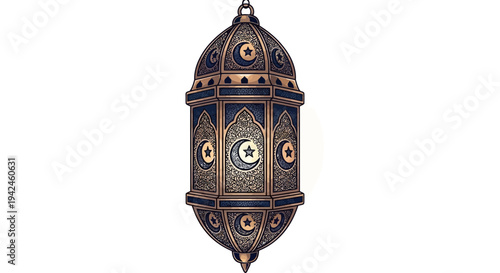 Ornate Metal Lantern with Intricate Designs Hanging.