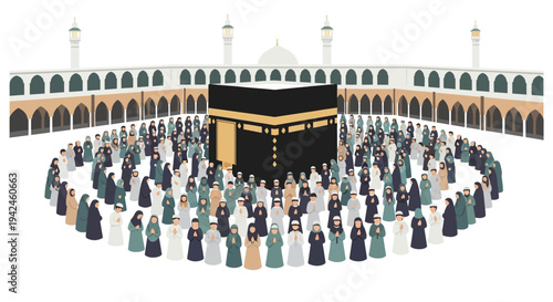 Pilgrims Circling Kaaba During Hajj Ceremony.