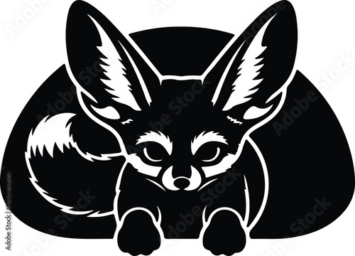 Silhouette of cute fennec fox with large ears looking forward vector design