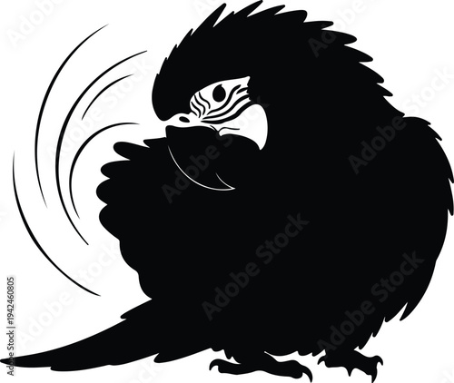 Silhouette parrot preening its feathers simple graphic vector design