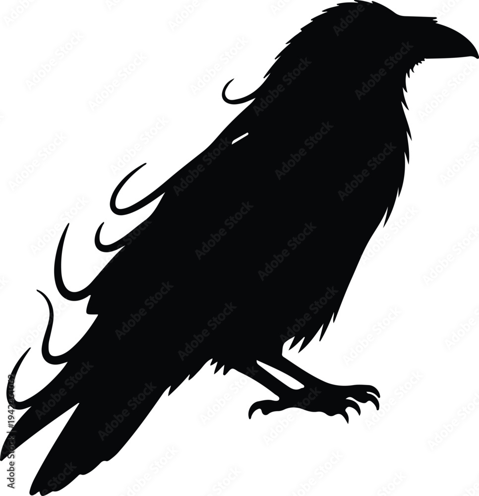 Fototapeta premium Silhouette raven perched on white background vector design