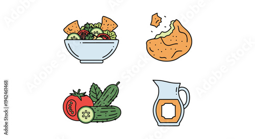 Fattoush Line art vector set digital abstract colorful