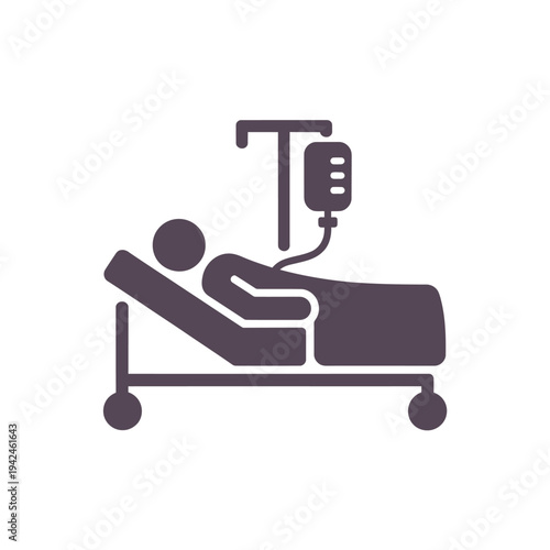 A simplified illustration depicting a patient lying in a hospital bed with an iv drip