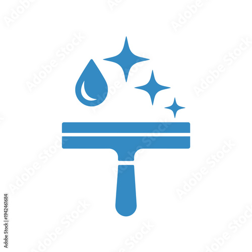 A blue icon depicting a window squeegee water droplet and sparkling stars
