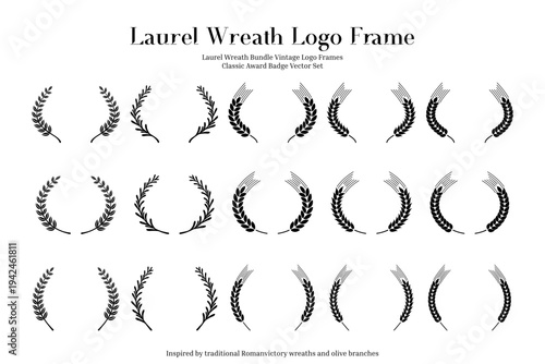 Photos Laurel Wreath Logo Frame Vector Set Vintage Award Badge Olive Branch Elements