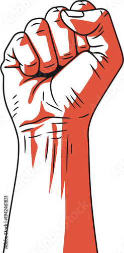 Fist raised in solidarity, symbolizing power, unity, and the fight for a cause with a strong, determined gesture
