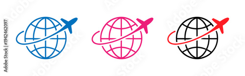 Colorful globe with airplane icons