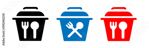 Colorful takeout container icons with utensils. set of kitchen utensils