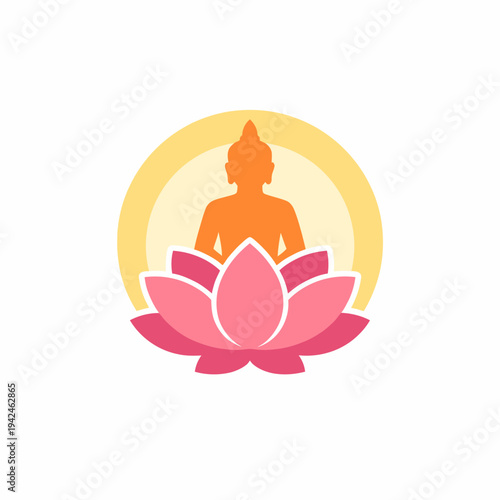 Buddha Lotus Meditation Icon – Spiritual Enlightenment Flat Symbol