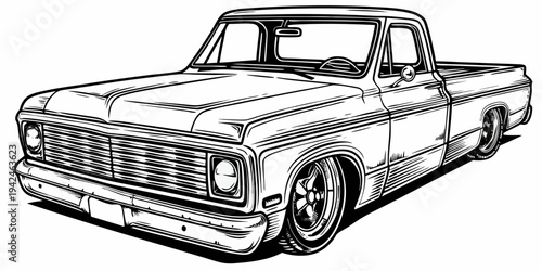 Classic Cruiser Chopper Motorcycle Side View Line Art Illustration