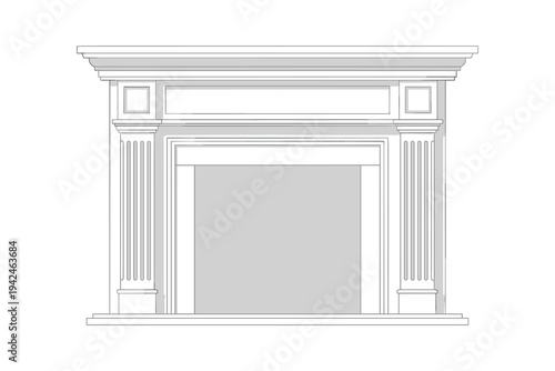 Gray and white fireplace mantel with columns