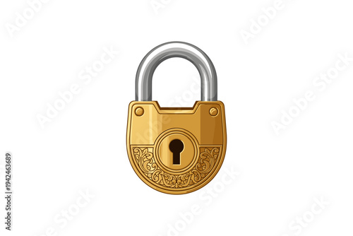 Gold padlock with silver shackle and ornate