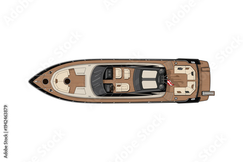 Luxury yacht deck plan with brown and beige interior