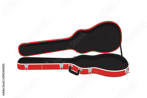 Red guitar case open with black interior red case hard case