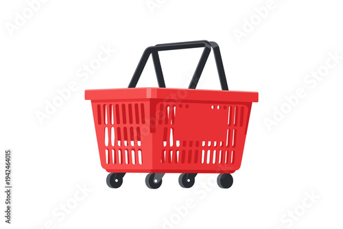 Red shopping cart with black handle and wheels