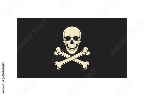 Black pirate flag with white skull and crossbones black background